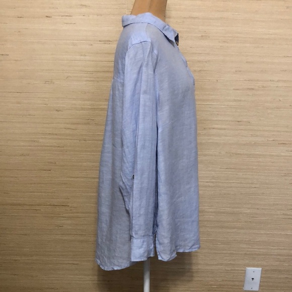 Sigrid Olsen Light Blue Linen Quarter Button-Up Lightweight Long Sleeve Top 1X - Picture 3 of 10